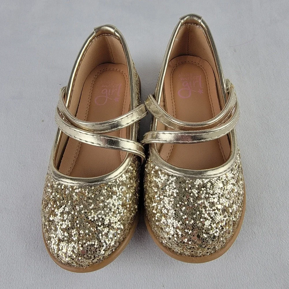 Olivia Miller Girl Gold Glitter Mary Jane Flats Double Strap Toddler Size 7